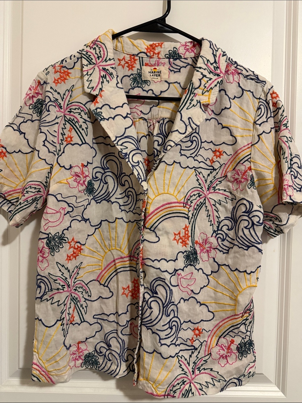 Marine Layer Lucy Resort Shirt linen Embroidered Groove Size M
